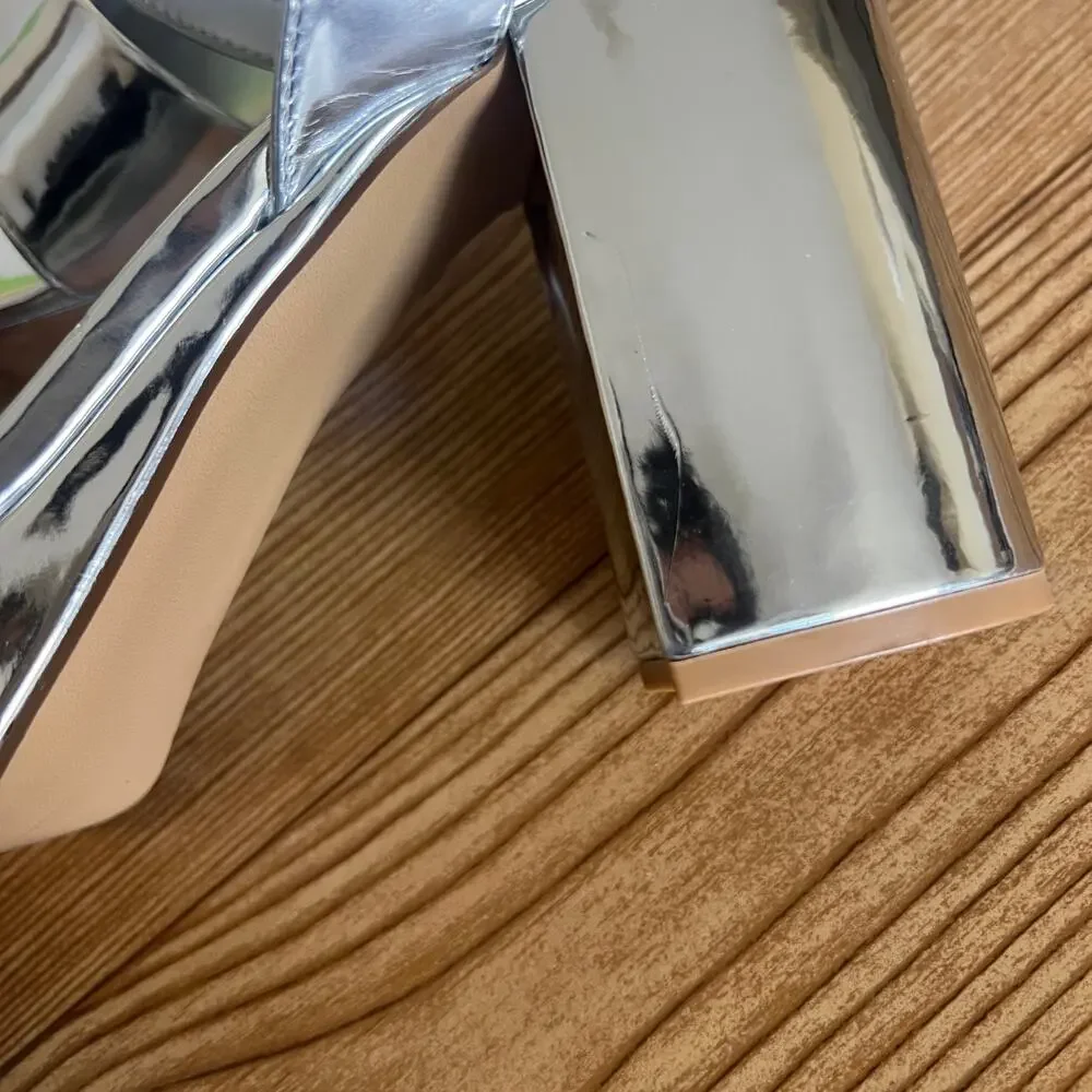 Steve Madden Silver Chunky Platform Heeled Sandals Womens 10 Emberly - Picture 11 of 12